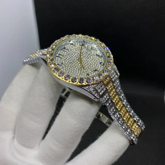 Limited Edition 18K Real Duo Color Plated Iced Out Luxury Brand Watch